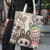 Lisa Same Labubu Canvas Bag Female Cute Cartoon Shopping HandBag Casual Student Shoulder Bag The Monsters Crossbody Bags