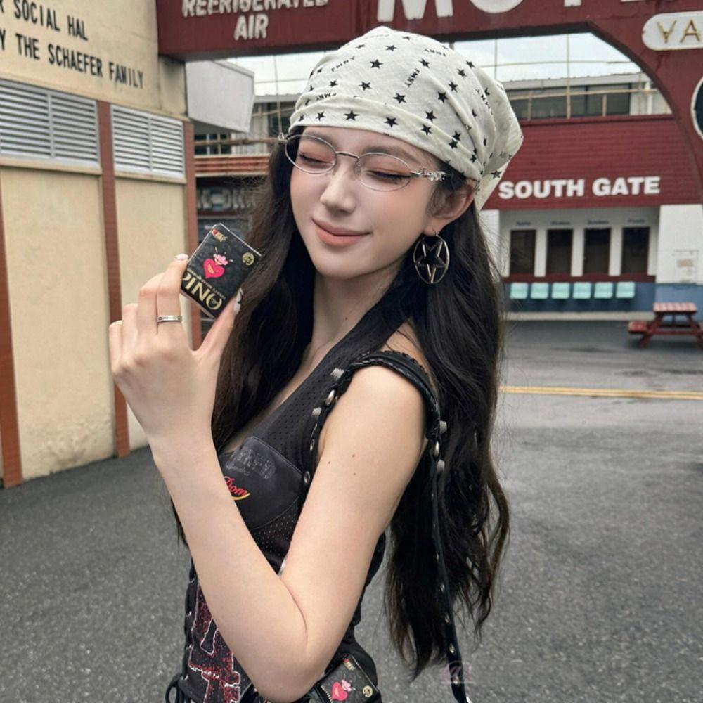 Sweet Leopard Print Headscarf Star Punk Bandana Elegant Y2k Print Turban Spice Girls