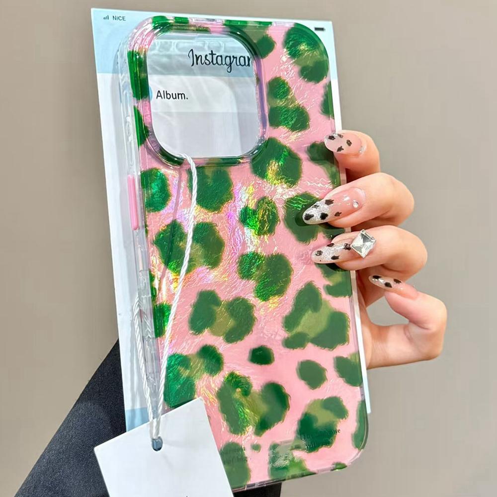 Розово-зеленый леопардовый принт Женский чехол для телефона для iphone 17 Air 16 15 14 7 8 Plus 13 11 12 Pro Max X XS XR SE 2022 2020 16e Чехол