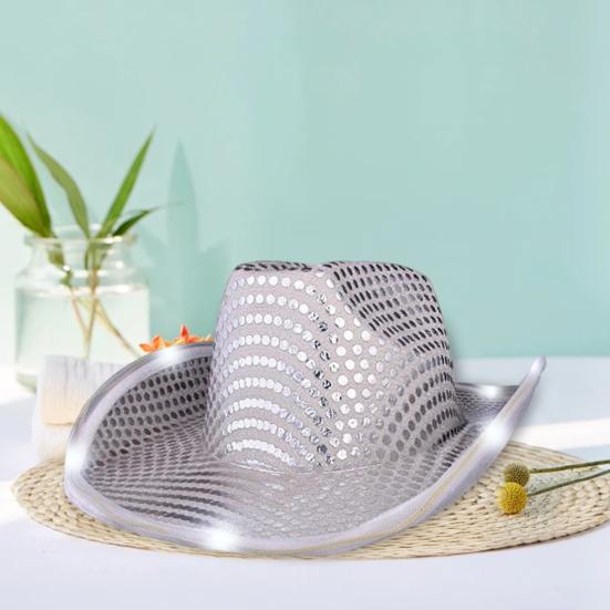 Светодиодная ковбойская шляпа в стиле ретро, вестерн, светящаяся, 5 цветов, в наличии, кепка с блестками, на Рождество