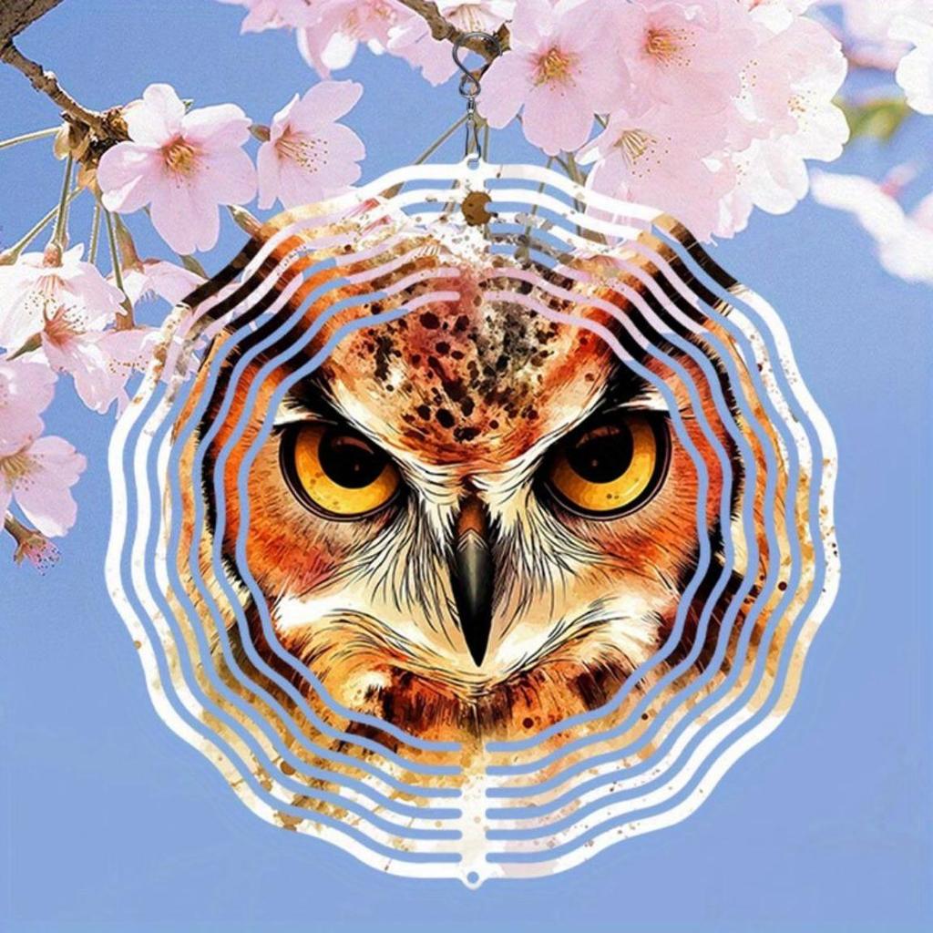 2D Owl Mandala Wind Chime Rotating Metal Art Decor for Garden Patio Yard Outdoor Home Decoration