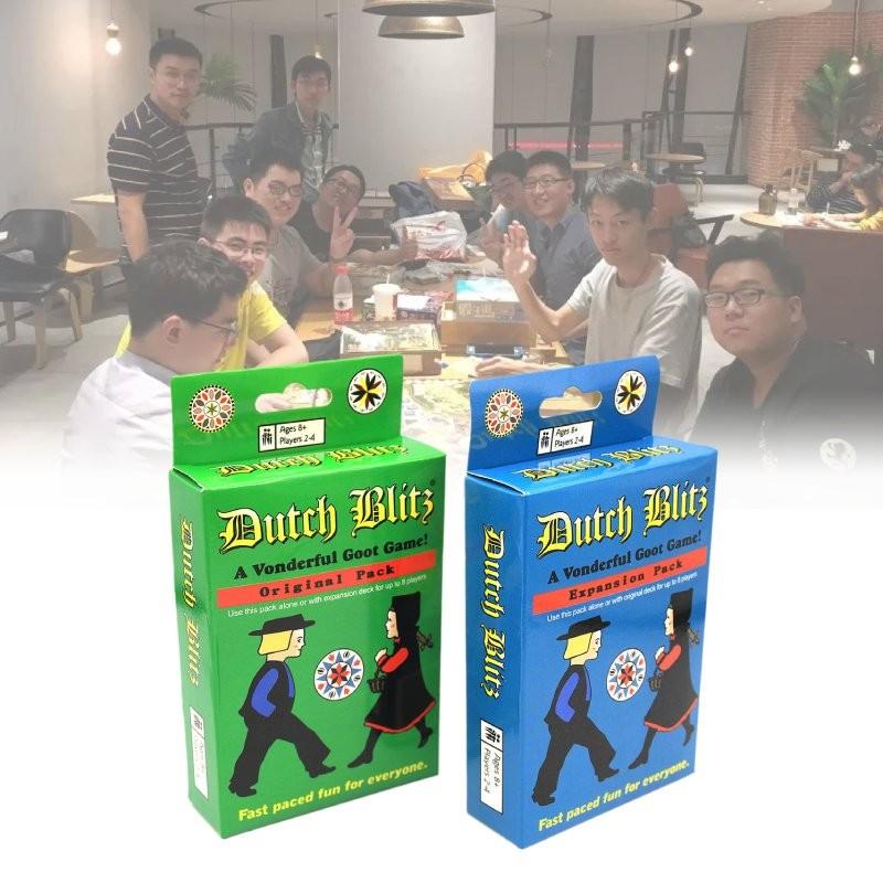 Захватывающая карточная игра Dutch Blitz для семейного веселья с красочными картами синего и зеленого цветов
