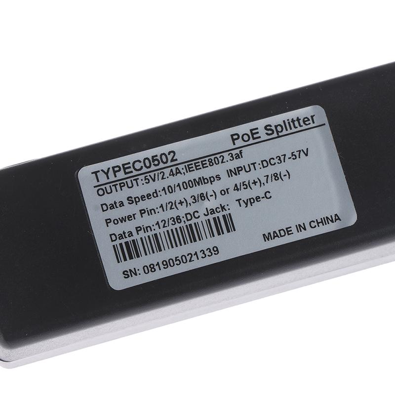 Type-C Poe Splitter Usb 48V To 5V Power Over Ethernet 802.3Af For Raspberry