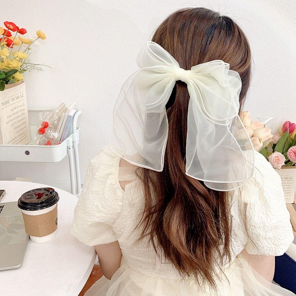 Clip Mesh Ribbon Bowknot Balletcore Bow Hair Clip Korean Style Headwear Female Hair Accessories