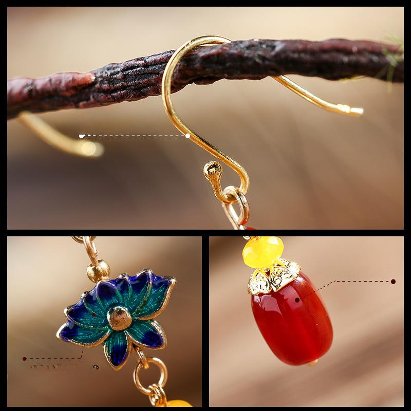 GemChic женские новые винтажные красные сплавы лотоса агата кисточки изысканные серьги этническая мода крючки серьги на день рождения рождественский подарок ювелирные изделия