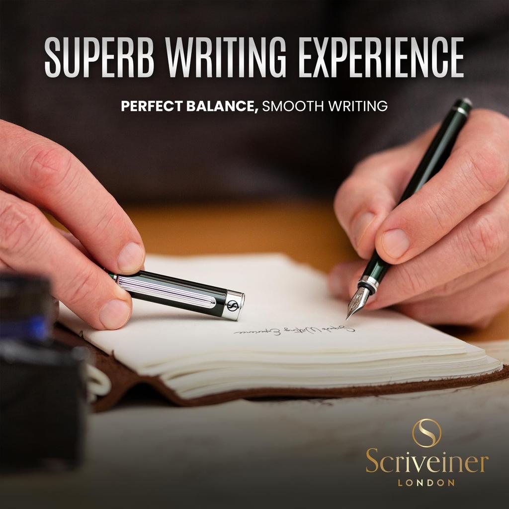 Scriveiner Перьевая ручка Очень темный Британский гоночный Потрясающая Роскошная Хромированная Schmidt Тонкое Лучший Подарочный набор ручек для мужчин и Хорошая ручка - Зеленый, Ручка, Отделка, Перо,