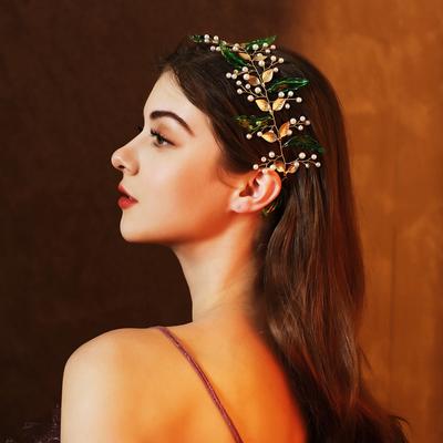 Elegant Headband for Women Acrylic Leaves Design Lace-up Hair Wreath for Women Engagement Jewelry