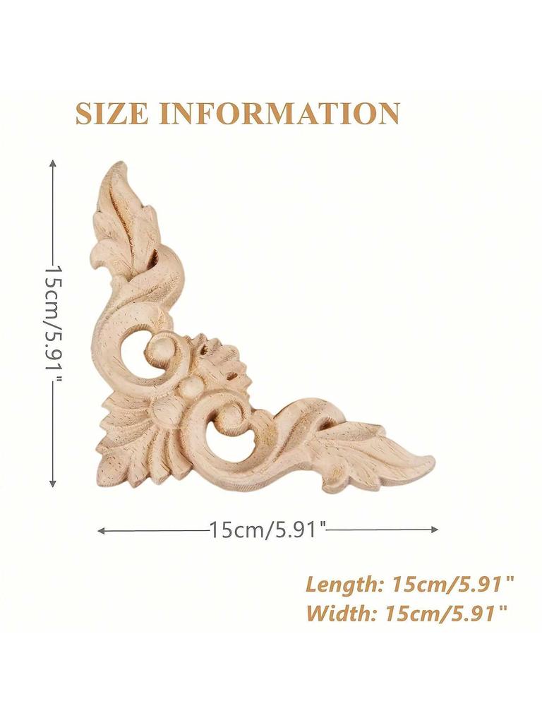 4 шт. Деревянные резные аппликации, накладки, неокрашенные маленькие деревянные уголки, цветочные резные наклейки для зеркал, шкафов, стен, дверей