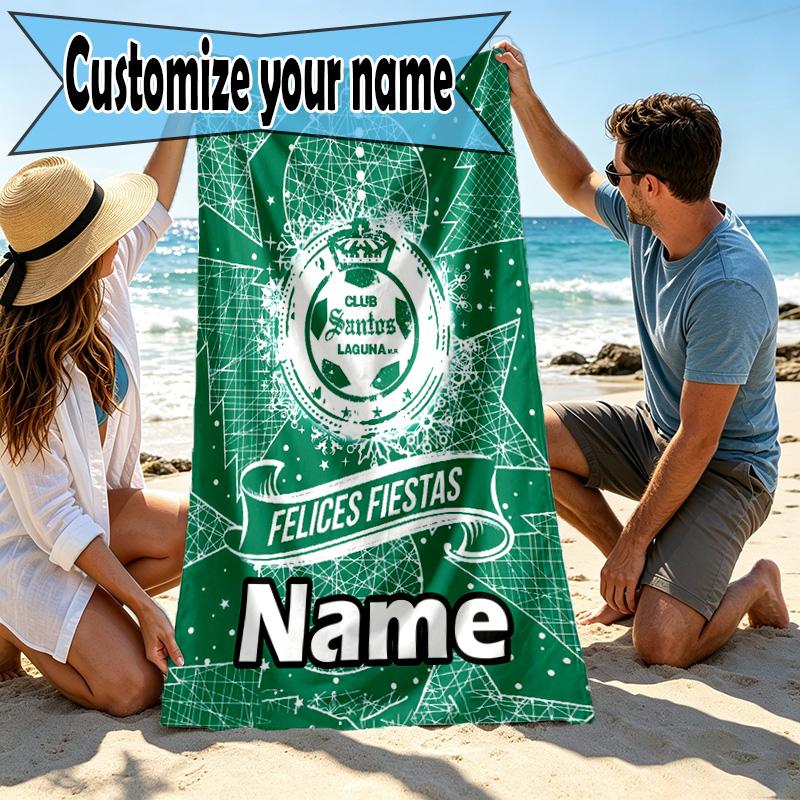 Custom Name Personalized Club Santos Laguna Print Beach Towel, for Trip Camping Beach Party Home Decor, Birthday Gift for Family & Friends