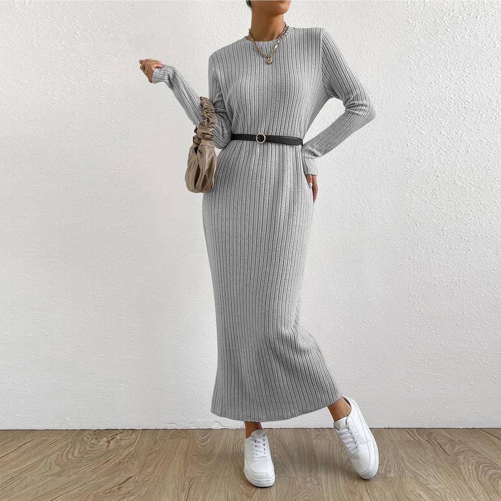 Женское платье с длинным рукавом, осеннее повседневное, футболка, свободного кроя, с плиссировкой спереди, платья с карманами