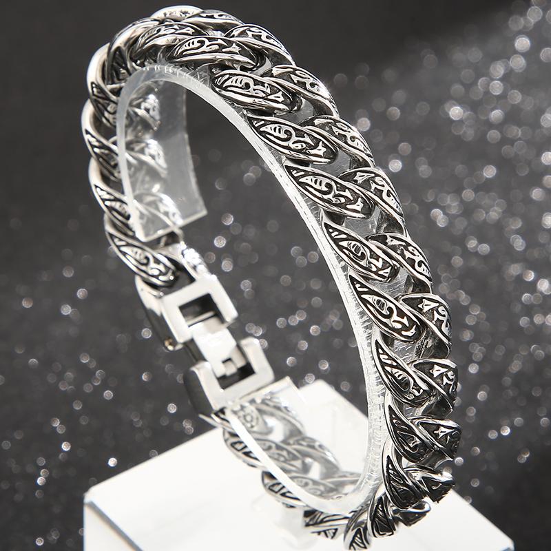 Винтажный однотонный мужской браслет из нержавеющей стали 316L для мужчин, ширина 12 мм, цепочка с бордюрным звеном, мужские браслеты, браслеты, ювелирные изделия на руку