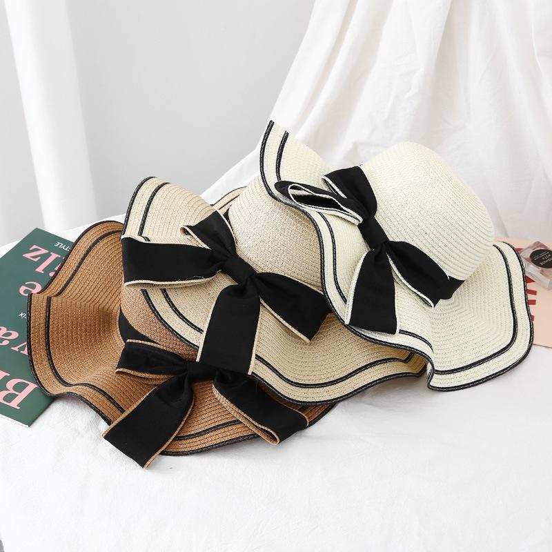 Новая летняя женская шляпа от солнца, повседневная модная шляпа-панама с бантом, соломенная шляпа с лентой-бантом, дорожная пляжная шляпа, универсальная, устойчивая к УФ-излучению