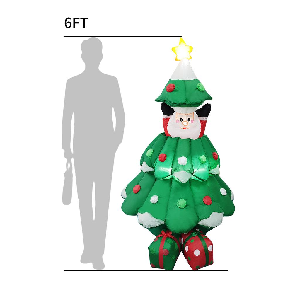 6-футовый рождественский надувной Санта-Клаус, подъемный, в форме рождественской елки, светодиодный надувной Санта-Клаус, надувной реквизит
