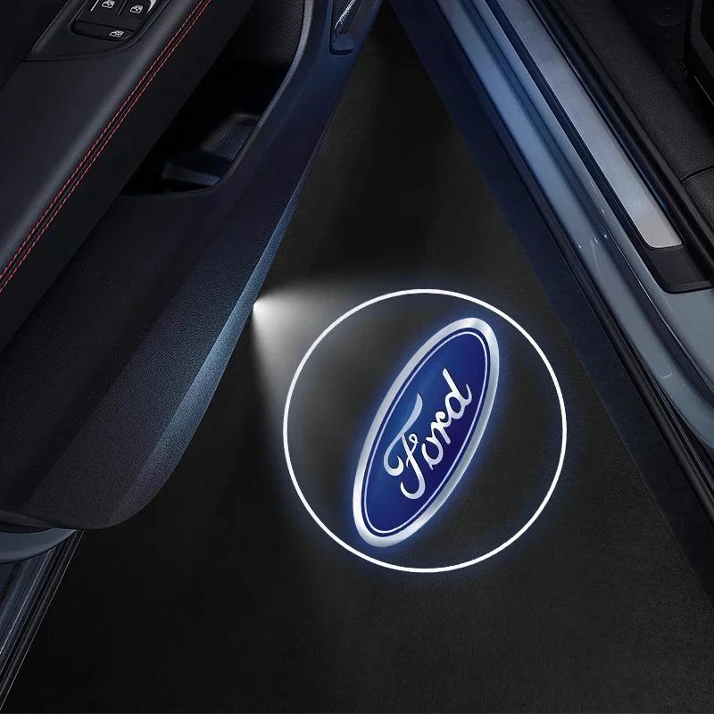 Автомобильная наклейка 2026 Ford 1/2 шт. Светодиодный проектор логотипа приветствия на дверь автомобиля Ночник Беспроводной для Ford Focus Fiesta EcoSport ESCOR