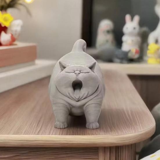 2 шт. Статуэтки зевающих кошек, 3D-печатные фигурки зевающих толстых кошек, Милые скульптуры кошек, Домашний настольный декор, Подарок для любителей кошек