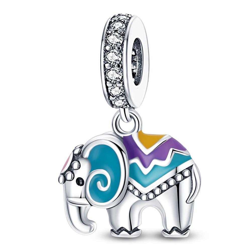 Symphony Color Changing Elephant Charm Diy Bracelet Necklace, White Copper Plated 9 Silver