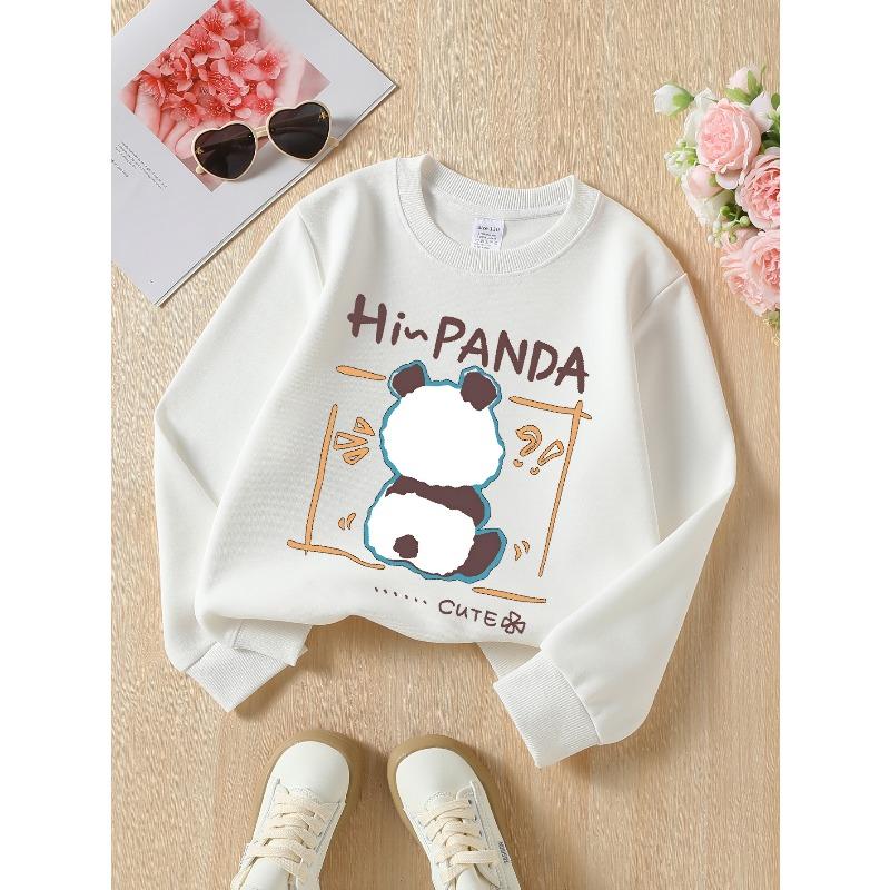 Girls' Crewneck Sweatshirt Hi Panda Cute Panda Face Design Machine Washable, Spring And Autumn