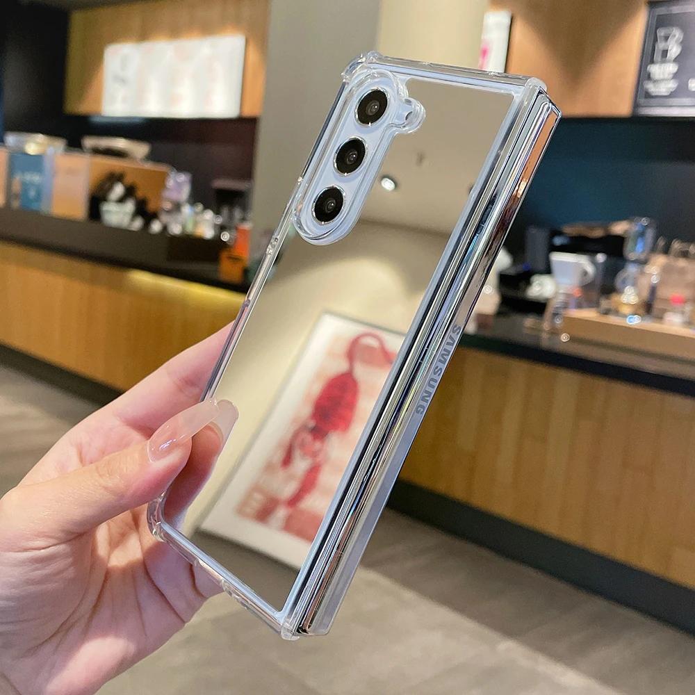 Girl Makeup Mirror Airbag Bumper Case for Samsung Galaxy Z Fold 7 6 5 4 3 Fold 7 Z Fold 6 5 Plating Mirror Cover Z Fold 7