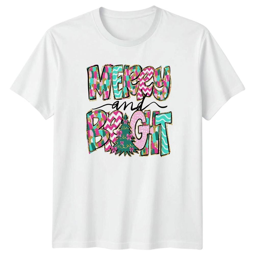 Merry And Bright Christmas Holiday Unisex Unisexs Graphic Tee Shirt