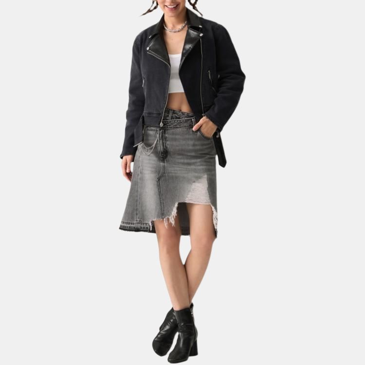 Levis Удобная Однотонная Приталенная Джинсовая Куртка с Воротником из Искусственной Кожи и Длинными Рукавами Женские куртки Черный 002YK-0000