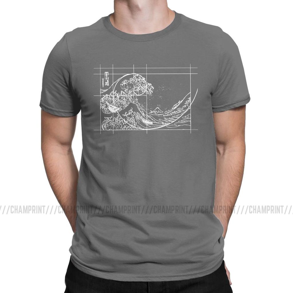 Hokusai Meets Fibonacci Sequence Golden Ratio Men S T Shirt Math Technical Geek Casual Tees Round