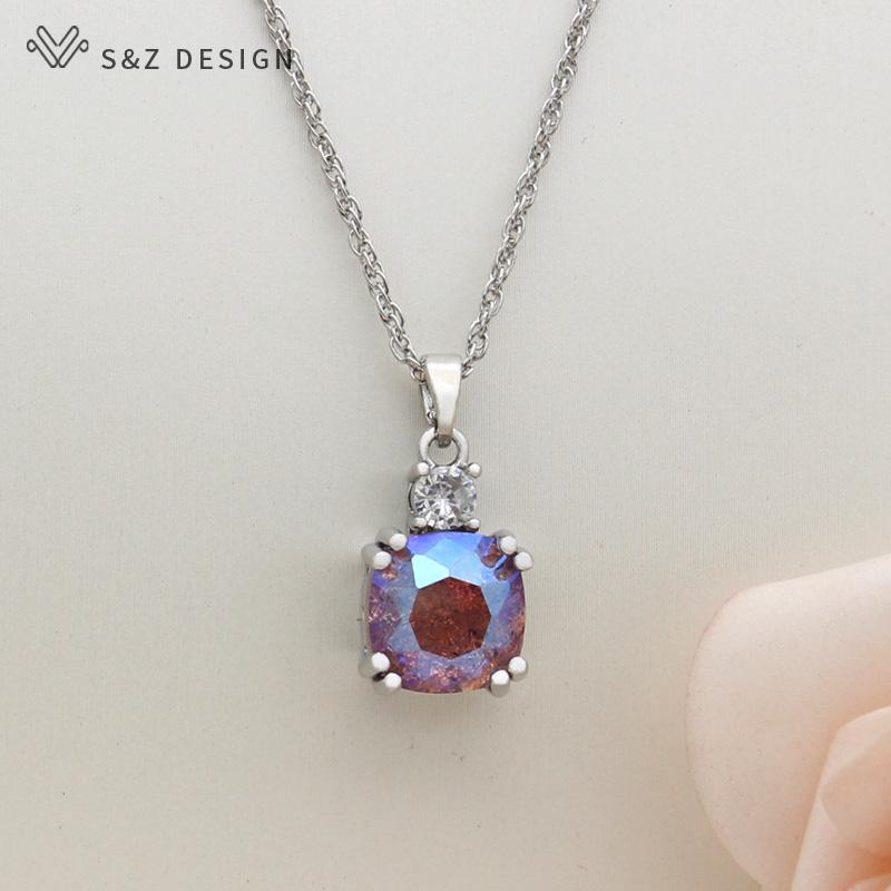 Модные осенне-зимние комплекты ювелирных украшений с квадратными кристаллами оранжевого цвета для женщин, серьги-подвески цвета розового золота