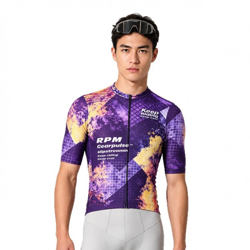 Unisex Short Sleeve Cycling Jersey Star Gradient Mesh Breathable Quick Dry Sun Protection Road Bike Top
