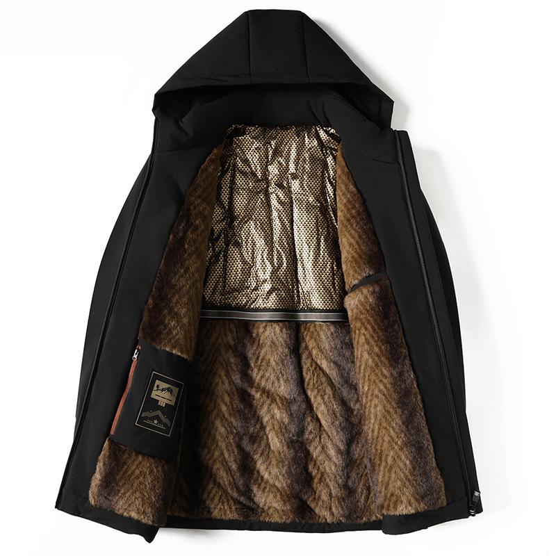 Уютное мужское пуховое пальто Зимняя длинная стеганая куртка на молнии с флисовой подкладкой Пуховик Ветрозащитная теплая утолщенная парка с капюшоном Пальто