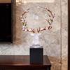 Aris & Juno15.35'' Chinese Traditional Liuli (Colored Glaze) Deer Head Sculpture Handmade Enamel Artwork with Black Marble Base Home Decorative