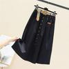 Cotton Midi Skirt With Belt Women Single -Breasted Large Pockets High Waist A -Line Skirt Autumn Summer Korean Fashion Long Skirt