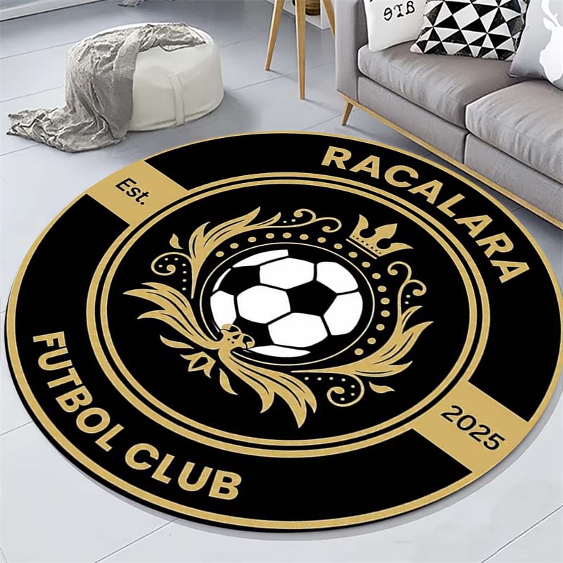 Racalara FC Golden Laurel Soccer Ball Circular Area Rug Football Club Round Floor Carpet Gaming Chair Living Room Bedroom Home Decor Mat