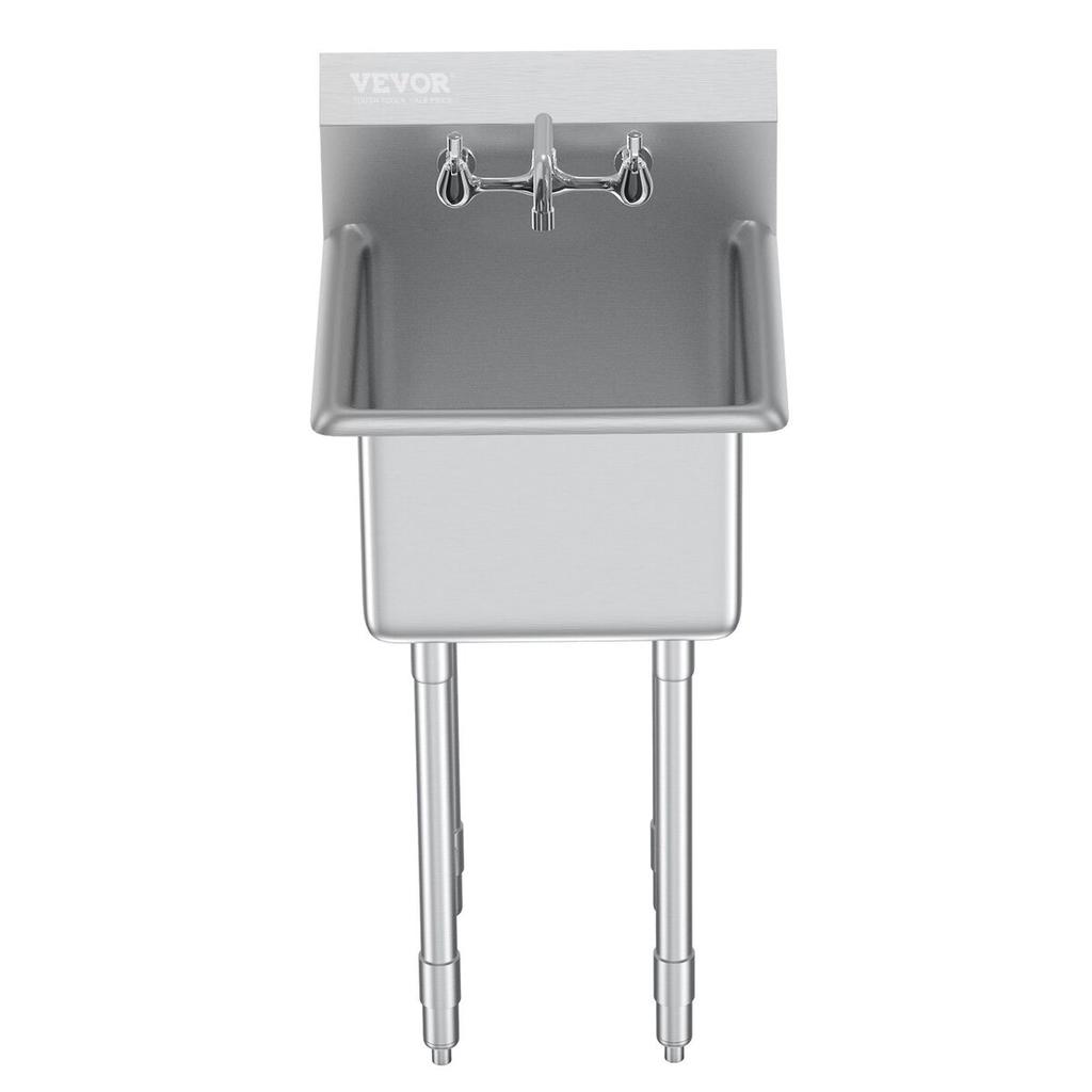 Stainless Steel Prep & Utility Sink, 1 Compartment Free Standing Small Sink Include Faucet & legs, 18"x41" Commercial Single Bowl Sinks for Garage,