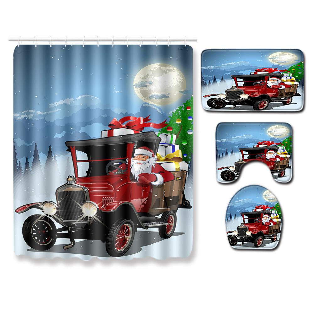3D Цифровая печать Рождественская Водонепроницаемая Занавеска для душа Четыре предмета Коврик для ванной Нескользящий Коврик для двери Спальня Гостиная Коврик для пола Ковер