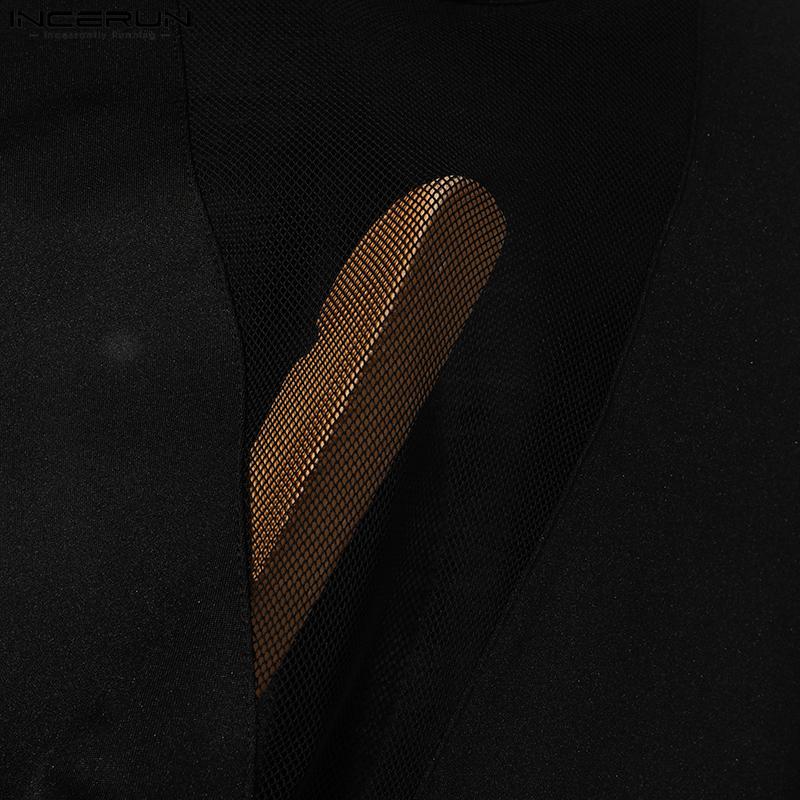 INCERUN Мужские сетчатые боди с длинным рукавом, кружевные пэчворк-комбинезоны для клубных вечеринок