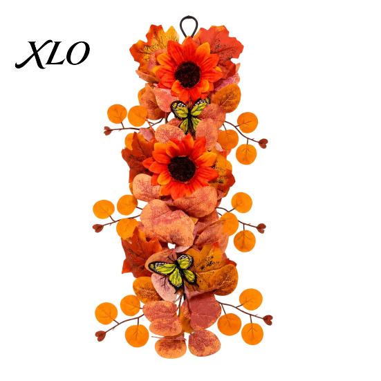 Elegant Multi-layer Maple Leaf Wreath Artificial Fall Sunflower Wall Hanging, Garland with Butterfly, Autumn Warm Atmosphere Floral Decor Harvest for
