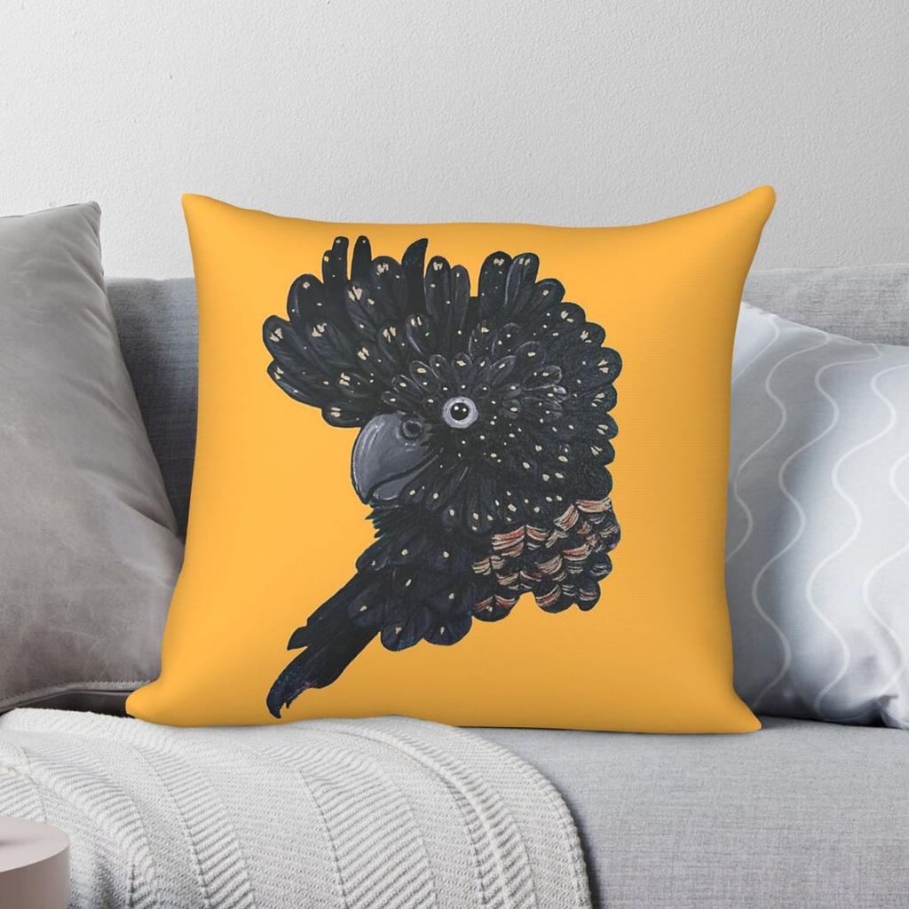 Red Tailed Black Cockatoo Pillowcase Polyester Linen Velvet Printed Zip Decor Throw Pillow Case Car Cushion Cover
