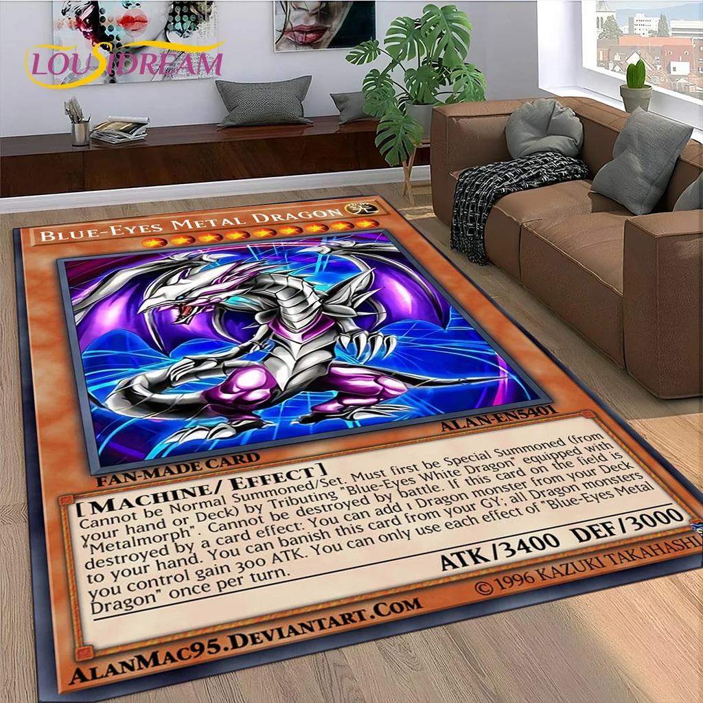 2025 New Yu-Gi-Oh Blue Eyes Dragon Monster Gold Card Cartoon Game Carpet Rug for Bedroom Living Room Home Sofa,Decor Floor Mat