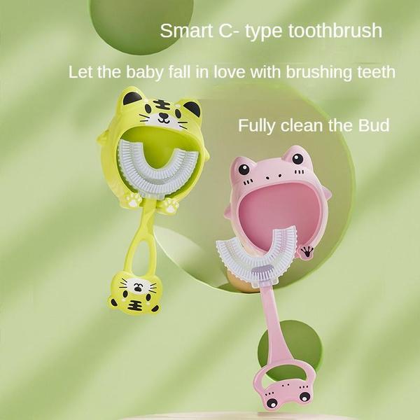 1/2 шт., детская зубная щетка в форме буквы U на 360° для детей от 2 до 12 лет, детская силиконовая зубная щетка с мягкой щетиной, настенный артефакт, щетка для чистки зубов с мультяшными животными