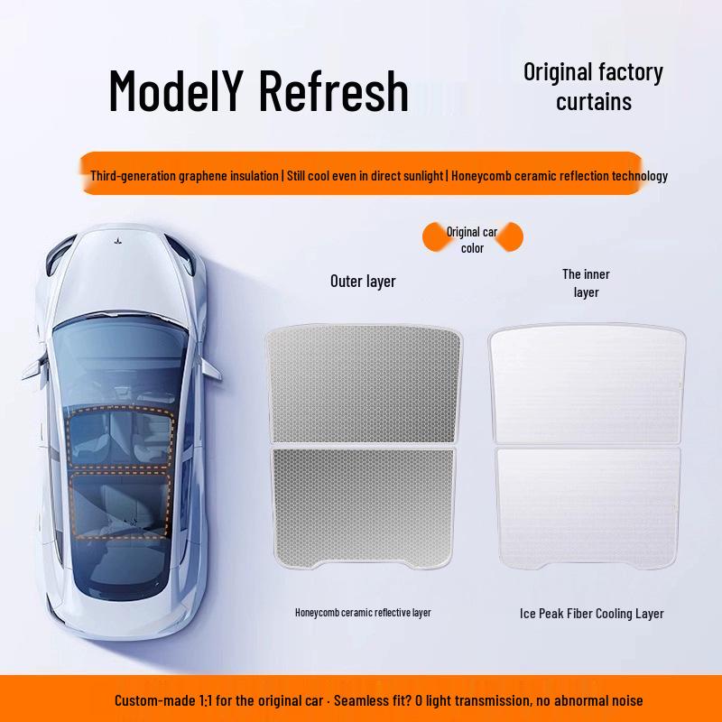 Tesla Model Y L3 Facelift Graphene Sunroof Sunshade Canopy - Sun Block & Heat Insulation.