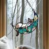 Cat Sleeping On Moon Hanging Decoration Living Room Wall Window Hanging Stained Glass Cartoon Kitten Suncatcher Colorful Acrylic Ornament Pendant