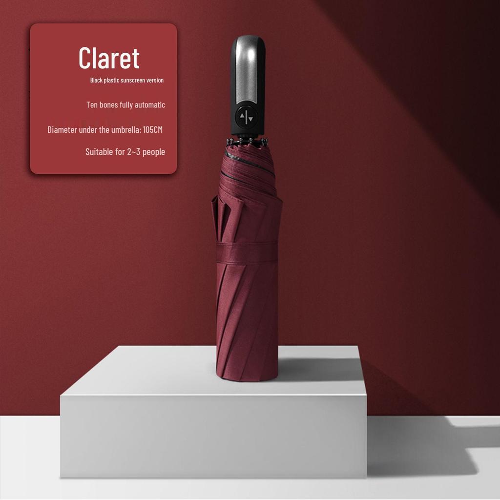 Полностью автоматический трехслойный зонт с черным клеем и защитой от УФ-лучей с логотипом для дождя или солнца