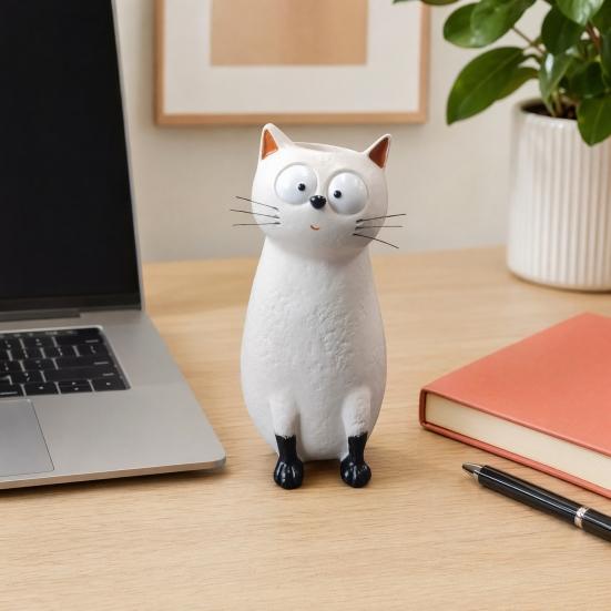 Lifelike Cat Figurine Quirky Vase, Cute Resin Flower Holder for Desk Shelf, Mini Planter Dried Flowers, Creative Home Decor Ornament,