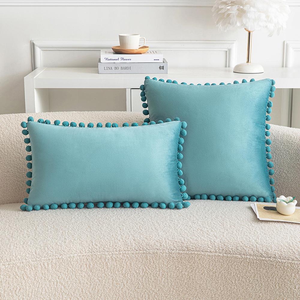 Белый Помпон Наволочка Декоративная Однотонный Вельвет 30x50см 45x45см 50x50см Бохо Декоративные Наволочки Чехол для Подушки Cuscini Divano