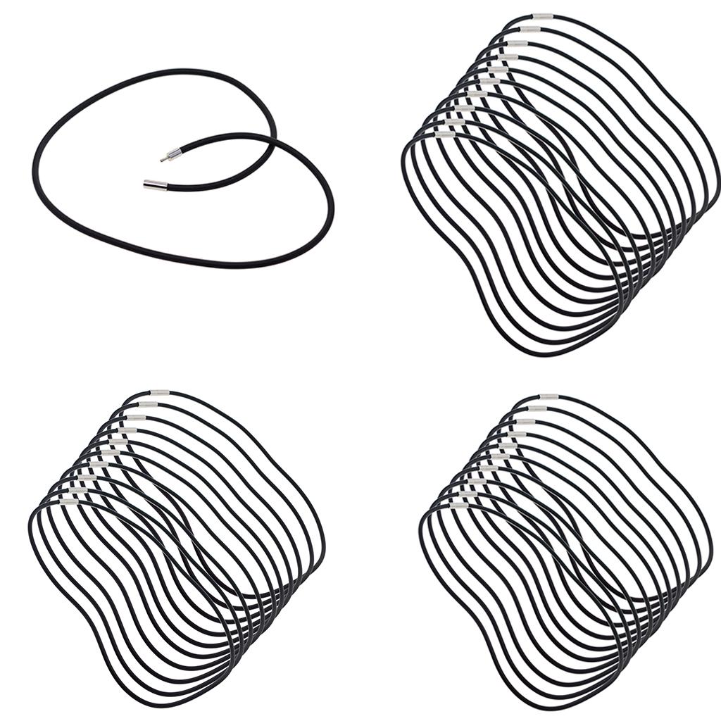 20 Pieces 3mm Black Rubber Cord Rope Necklace Chain with Copper Plug Clasp