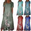 Women's Summer Casual Fashion Printed Short Sleeve Round Neck Pocket Dress