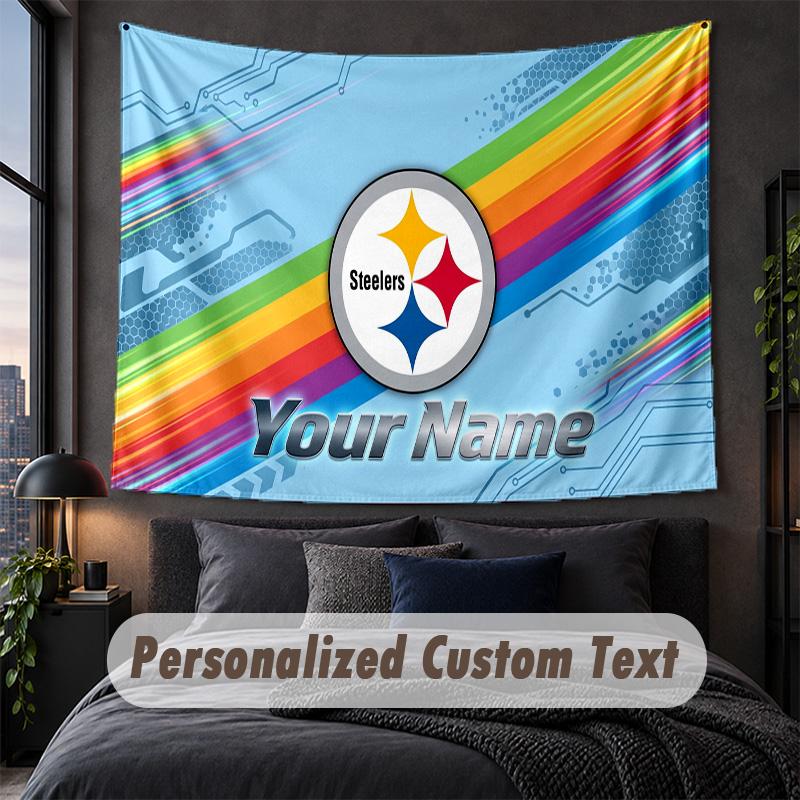 Custom Name Text Tapestry,Pittsburgh Steelers Decorative Wall Hanging, Background Tapestry For Home Bedroom