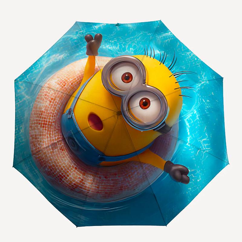 Автоматический складной зонт Миньоны, Прочный железный каркас, Портативный складной дизайн, Для путешествий, Ежедневного использования 196