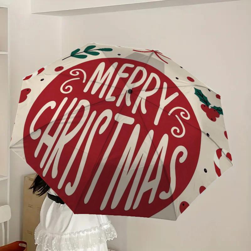 1pc Merry Christmas Ornament Umbrella with Plastic Handle,Suitable for All Seasons Home Travel Outdoor UmbrellaDD216