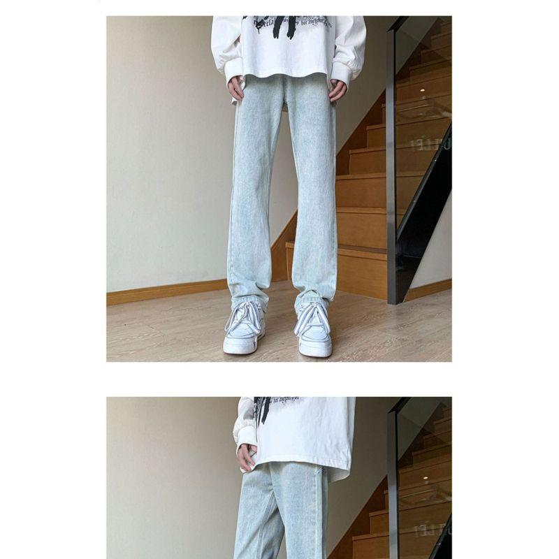 Брюки в американском стиле, уличные голубые джинсы со звездами и вышивкой, мужские брюки прямого кроя с дизайнерским смыслом