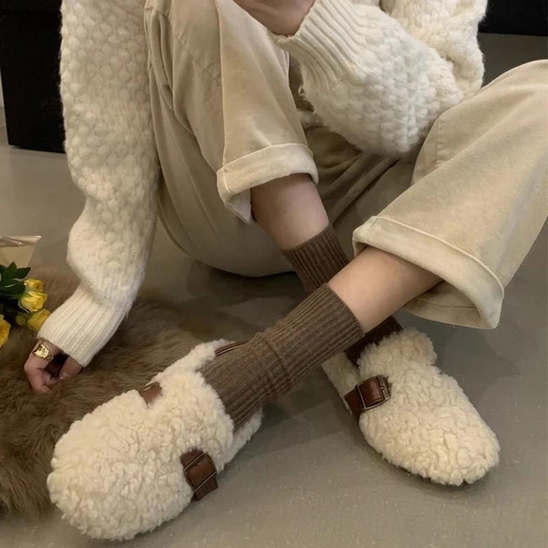 Новые модные женские лоферы из овечьей шерсти, обувь на плоской подошве, модная женская элегантная осенняя обувь без шнуровки на плоской подошве на плоской подошве